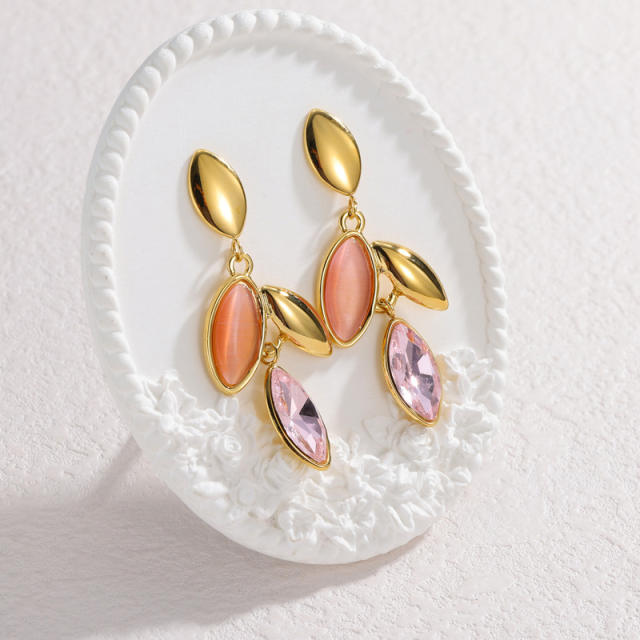 Concise colorful leaf design stainless steel earrings