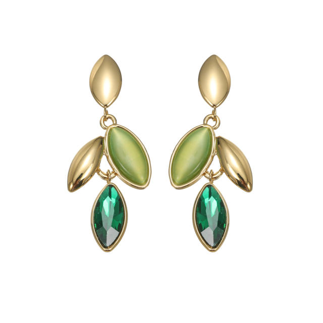 Concise colorful leaf design stainless steel earrings