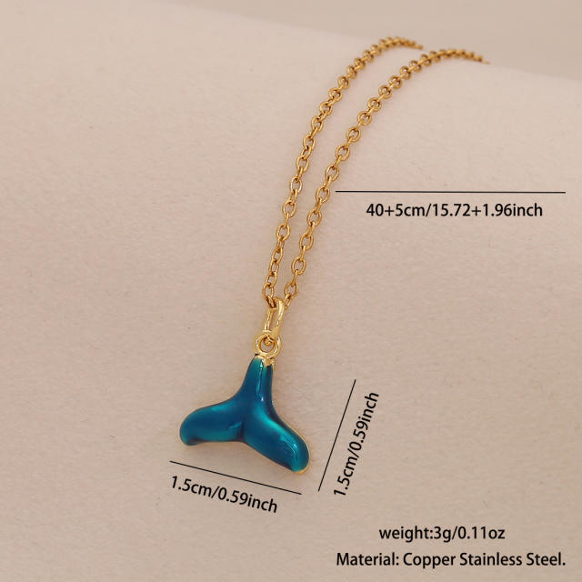 Colorful enamel starfish conch pendant stainless steel chain necklace beach vacation jewelry