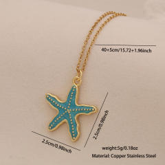 Colorful enamel starfish conch pendant stainless steel chain necklace beach vacation jewelry