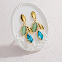 Concise colorful leaf design stainless steel earrings