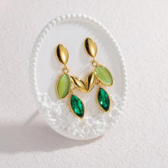 Concise colorful leaf design stainless steel earrings