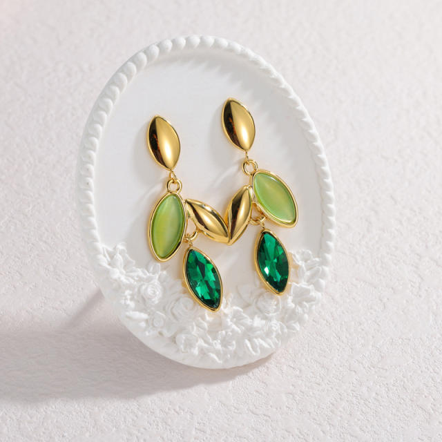 Concise colorful leaf design stainless steel earrings