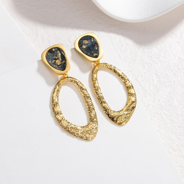 Hammer pattern geometric circle stainless steel earrings