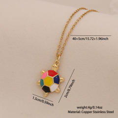 Colorful enamel starfish conch pendant stainless steel chain necklace beach vacation jewelry