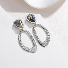 Hammer pattern geometric circle stainless steel earrings