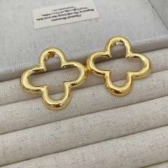Hollow four-leaf five-leaf flower 18k gold plating copper all-match earrings