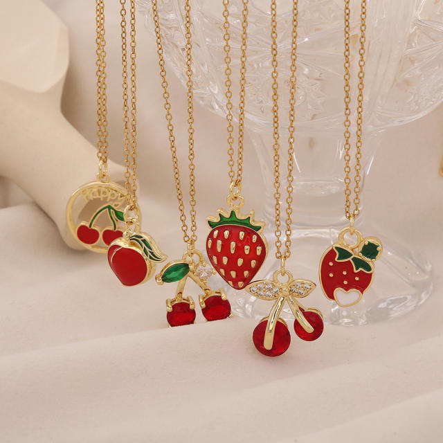 Cute Cherry Strawberry Pendant Necklace Fashion All-match stainless steel necklace