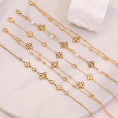 Delicate diamond clover two layer stainless steel bracelet