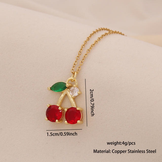 Cute Cherry Strawberry Pendant Necklace Fashion All-match stainless steel necklace