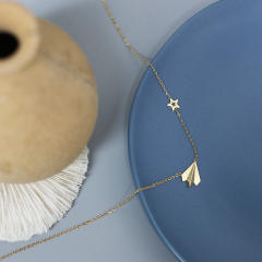Dainty paper airplane geometric pentagonal heart stainless steel necklace