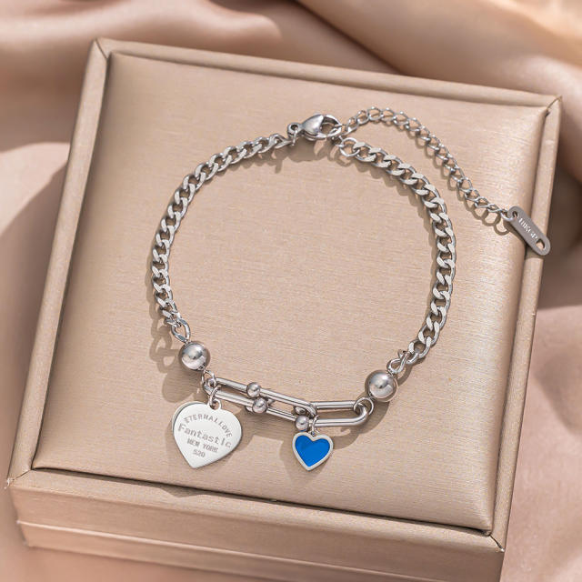18KG turquoise stone bead butterfly heart clover charm stainless steel bracelet