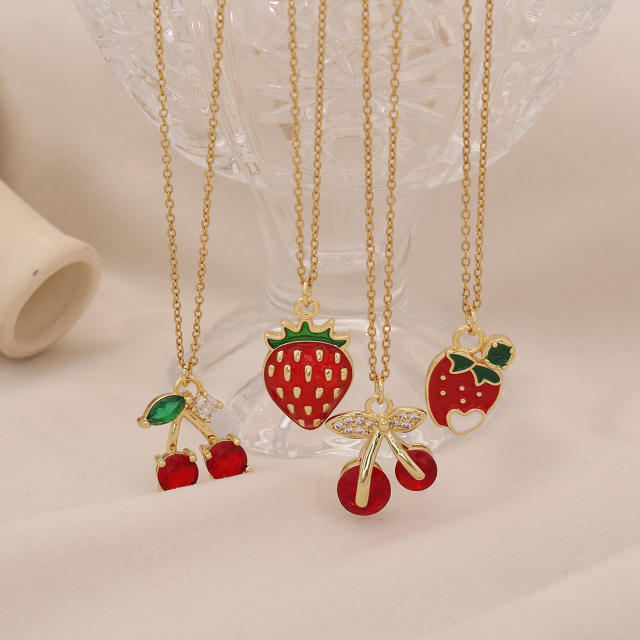 Cute Cherry Strawberry Pendant Necklace Fashion All-match stainless steel necklace