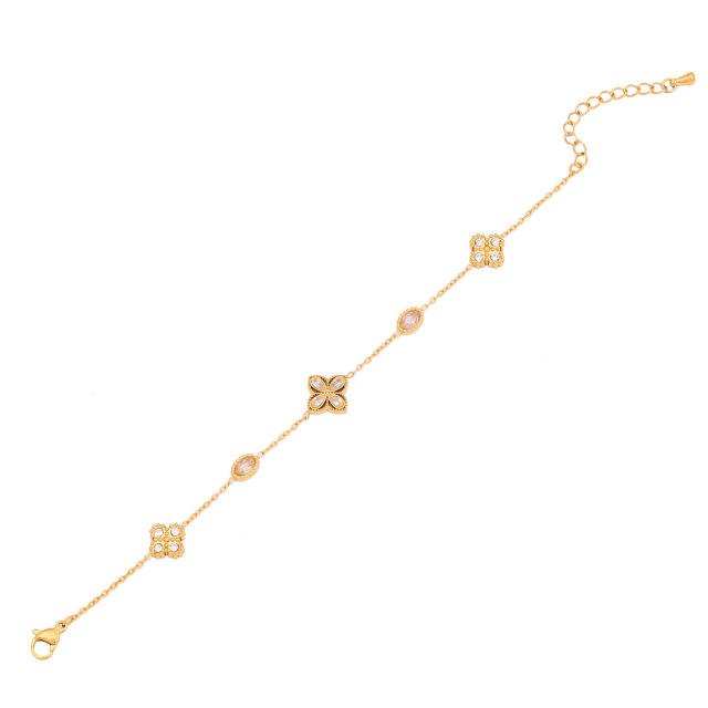 Delicate diamond clover two layer stainless steel bracelet