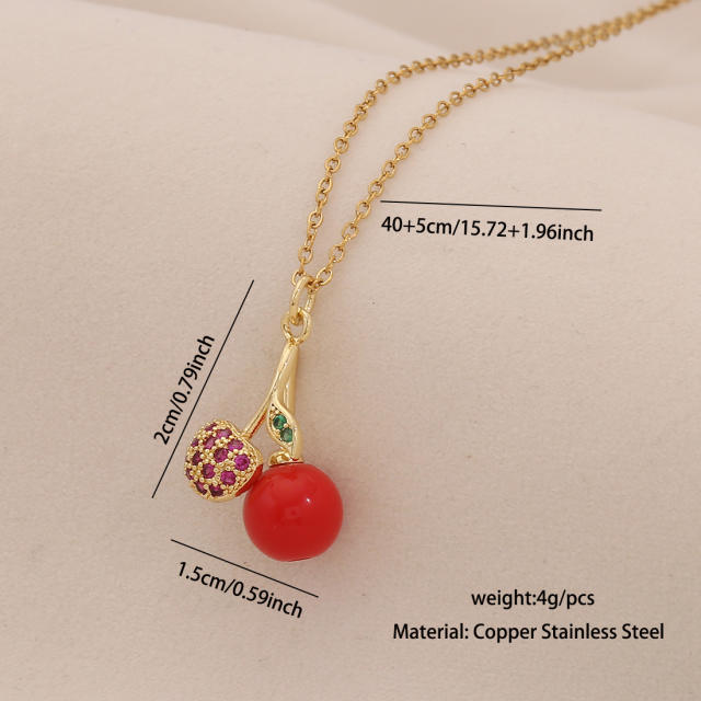 Cute Cherry Strawberry Pendant Necklace Fashion All-match stainless steel necklace