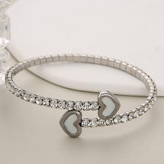 Elegant heart full diamond elastic stainless steel bangle