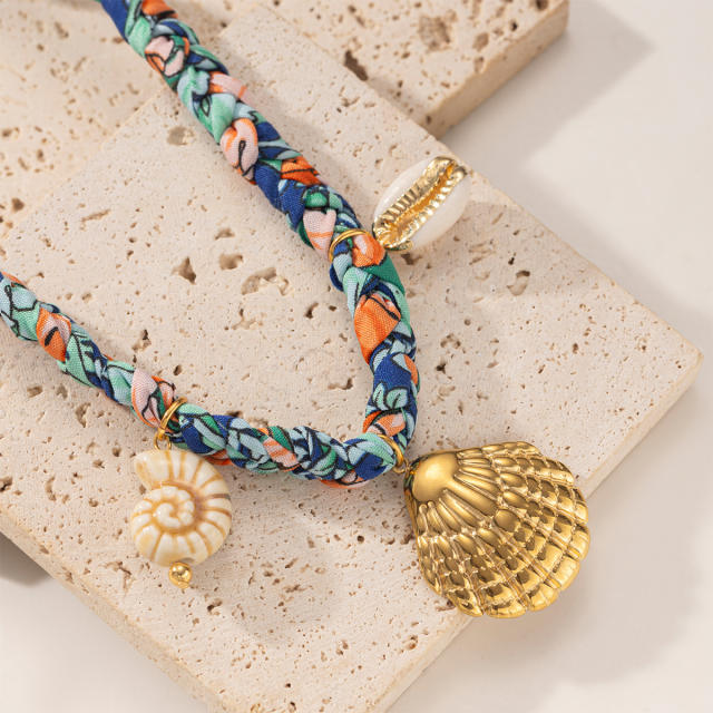 Stainless Steel Pendant Necklace SimpleColorful Small Fresh Thick Rope Shell Conch Necklace for Women