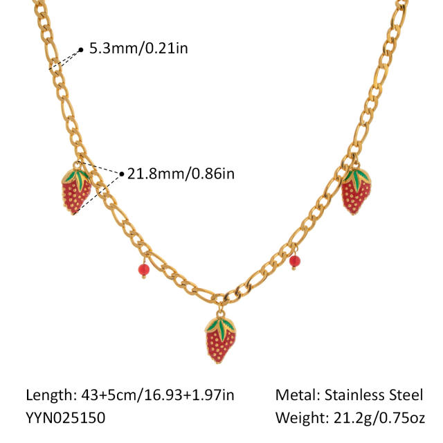 Summer sweet fruit strawberry charm stainless steel bracelet necklace suit