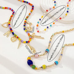 Summer colorful seed bead multi charm alloy necklace layer necklace set