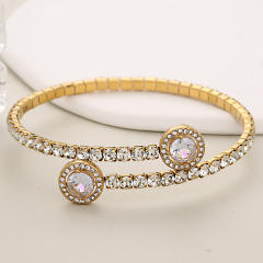 Fashion Single Row Crystal Zirconium Inlaid Round Full Diamond Open Claw Chain Stainless Steel Bracelet