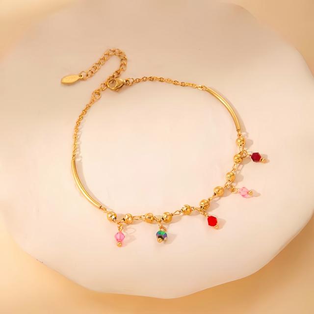 New design colorful enamel evil eye tassel stainless steel anklet