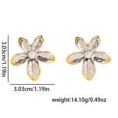 Two tone hot sale flower leaf drop shape stainless steel earrings