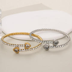 Luxury full diamond heart elastic stainless steel bangle