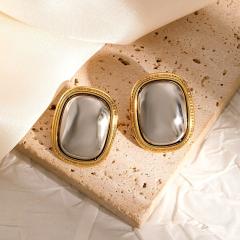 Two tone hot sale flower leaf drop shape stainless steel earrings