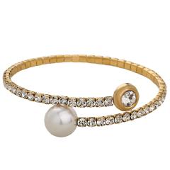 Elegant diamond elastic bangle stainless steel pearl bangle