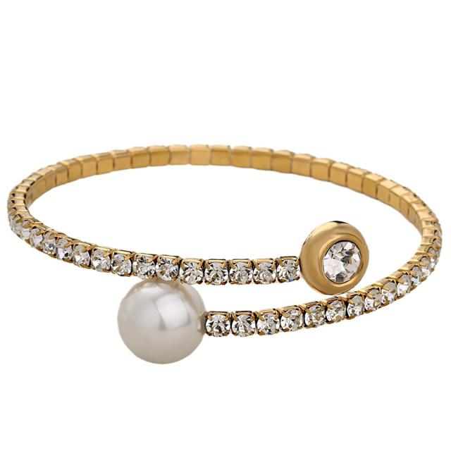 Elegant diamond elastic bangle stainless steel pearl bangle