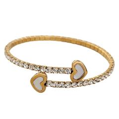 Elegant heart full diamond elastic stainless steel bangle