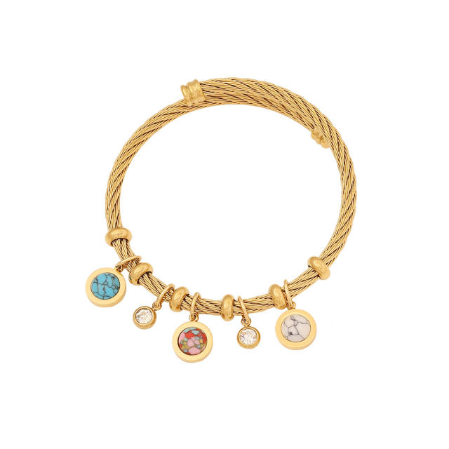 Personality drop oil eye heart diamond charm stainless steel bangle