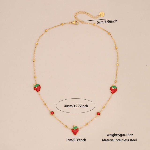 Cute strawberry stainless steel choker necklace