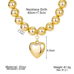 Chunky ball bead heart charm alloy necklace for women