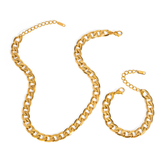Thick cuban link chain stainless steel necklace bracelet suit DIY charm chain