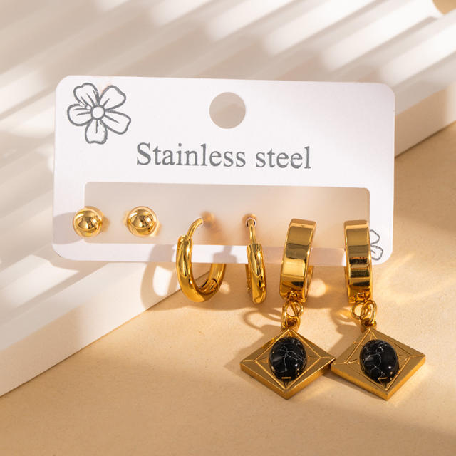 Vintage turquosie stone statement stainless steel earrings set