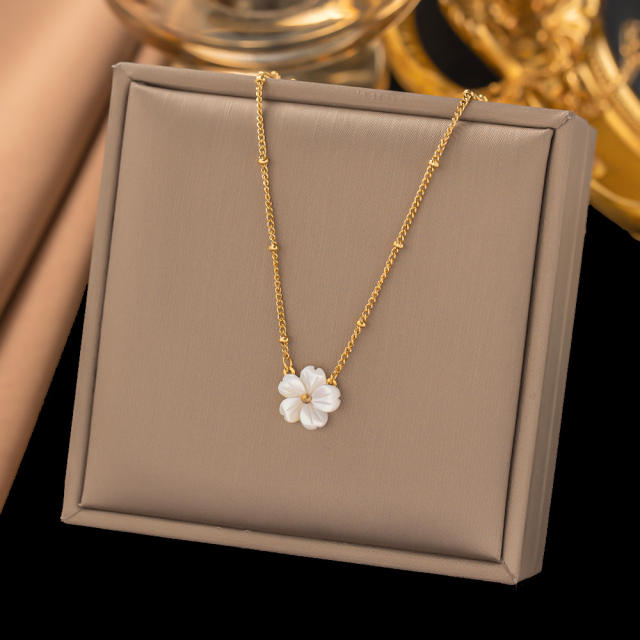 Holiday shell flower stainless steel necklace bracelet rings suit