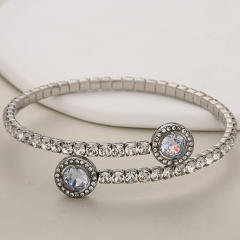 Fashion Single Row Crystal Zirconium Inlaid Round Full Diamond Open Claw Chain Stainless Steel Bracelet