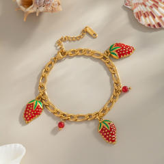 Summer sweet fruit strawberry charm stainless steel bracelet necklace suit