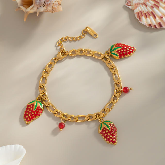 Summer sweet fruit strawberry charm stainless steel bracelet necklace suit
