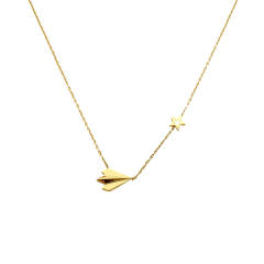 Dainty paper airplane geometric pentagonal heart stainless steel necklace