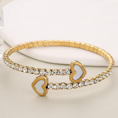 Elegant heart full diamond elastic stainless steel bangle