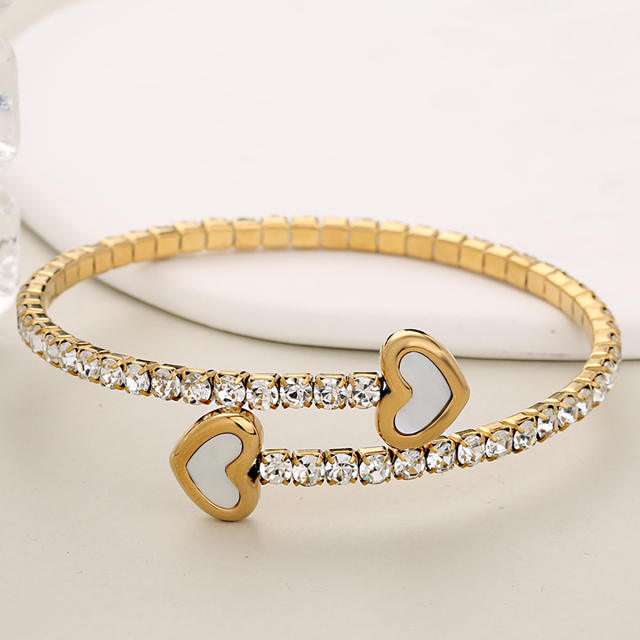 Elegant heart full diamond elastic stainless steel bangle