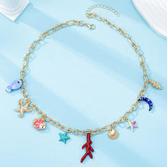 Summer ocean beach coral starfish fish pendant necklace