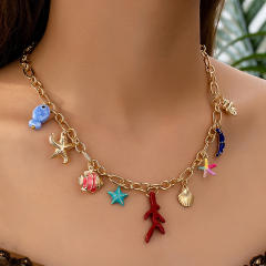 Summer ocean beach coral starfish fish pendant necklace