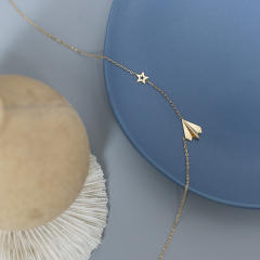 Dainty paper airplane geometric pentagonal heart stainless steel necklace