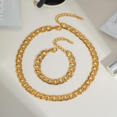 Thick cuban link chain stainless steel necklace bracelet suit DIY charm chain
