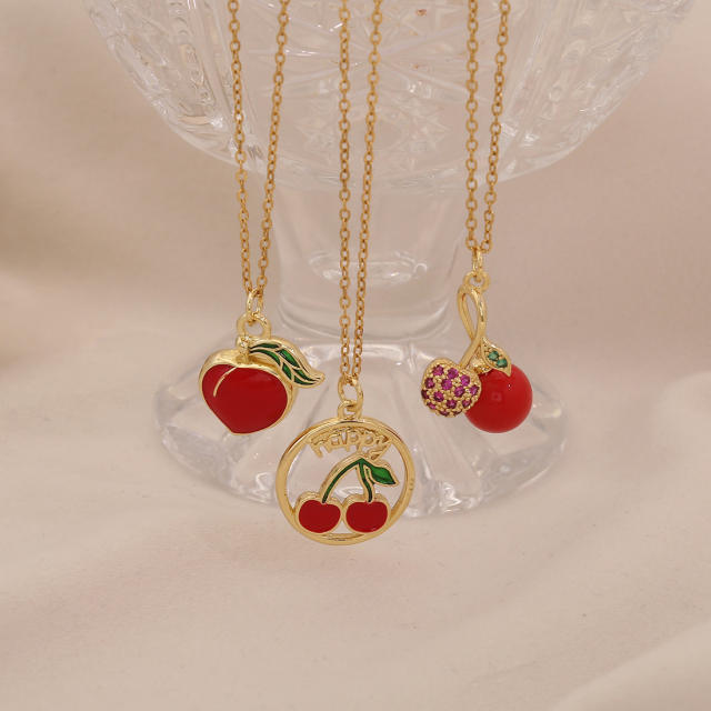 Cute Cherry Strawberry Pendant Necklace Fashion All-match stainless steel necklace
