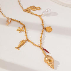 Beach wind shell starfish seahorse coral pendant necklace