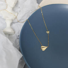 Dainty paper airplane geometric pentagonal heart stainless steel necklace